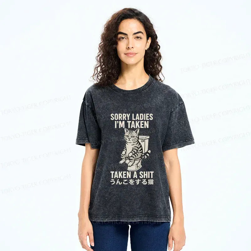 Kyoto-Lion Cat Pooping Washed T-Shirt