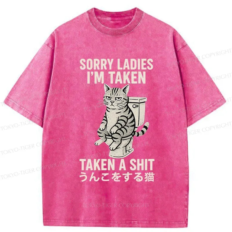 Kyoto-Lion Cat Pooping Washed T-Shirt