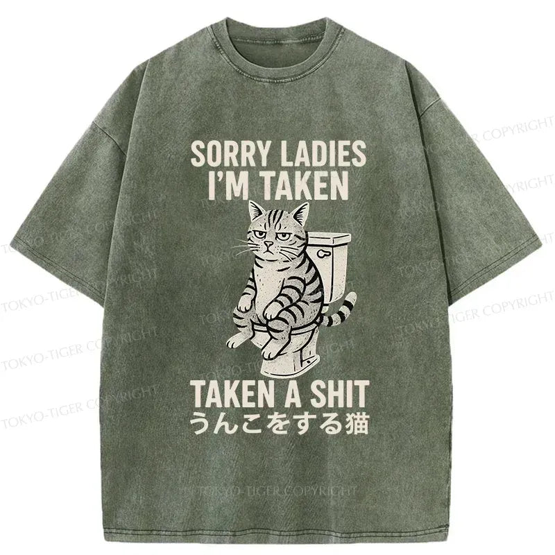 Kyoto-Lion Cat Pooping Washed T-Shirt