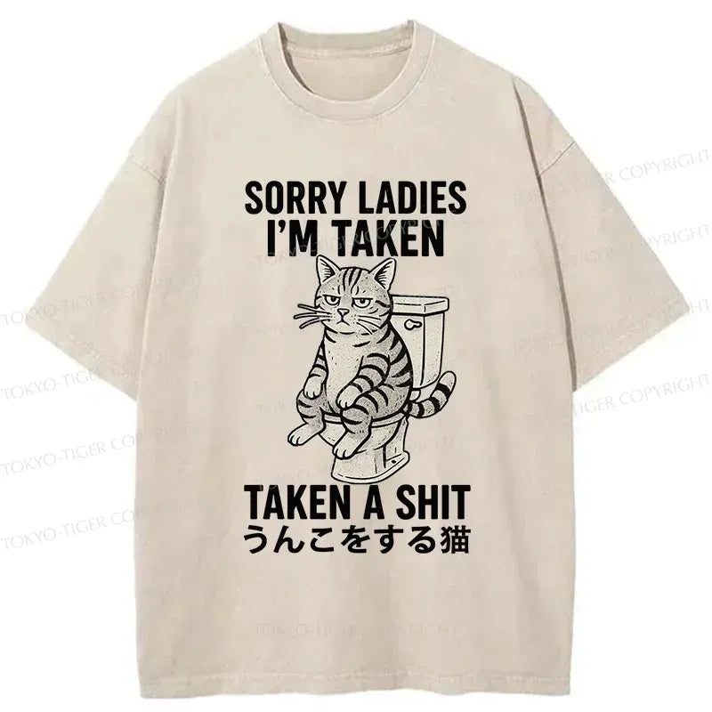 Kyoto-Lion Cat Pooping Washed T-Shirt