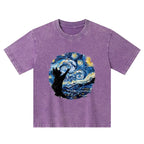 Starry Night Black Cat Kids T-Shirt