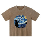 Starry Night Black Cat Kids T-Shirt