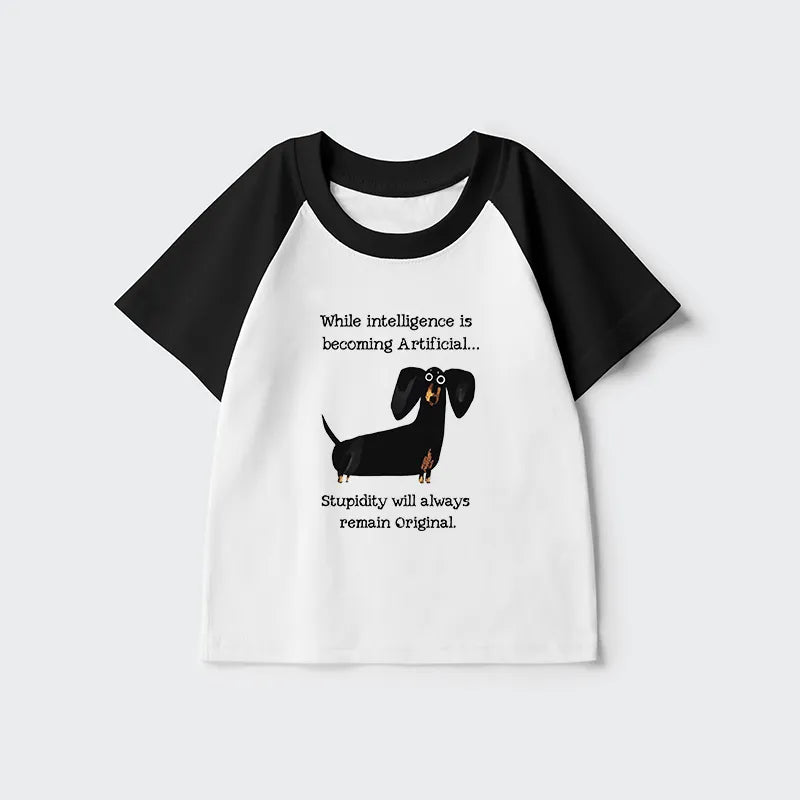 Kyoto-Lion Dachshund Real Humor Funny Meme Kids Raglan T-shirt