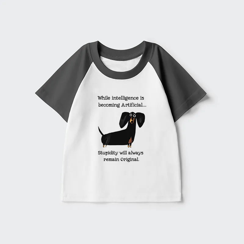 Kyoto-Lion Dachshund Real Humor Funny Meme Kids Raglan T-shirt