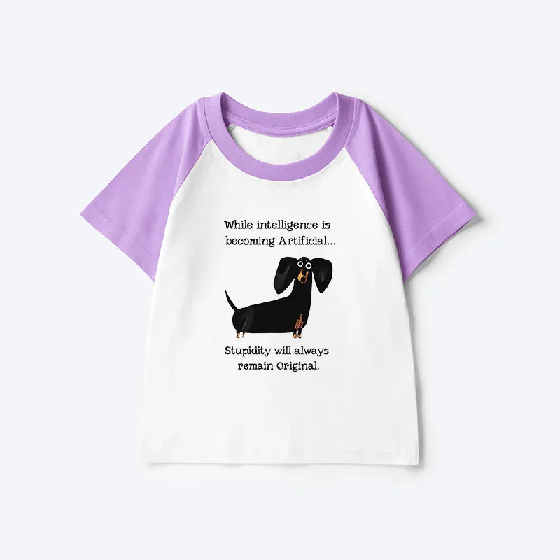 Kyoto-Lion Dachshund Real Humor Funny Meme Kids Raglan T-shirt