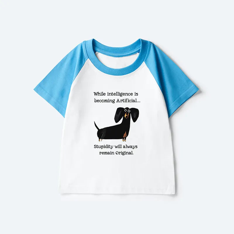 Kyoto-Lion Dachshund Real Humor Funny Meme Kids Raglan T-shirt