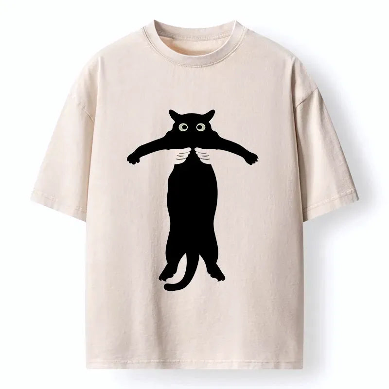 Kyoto-Lion Black Cat Held By Hands Washed T-Shirt