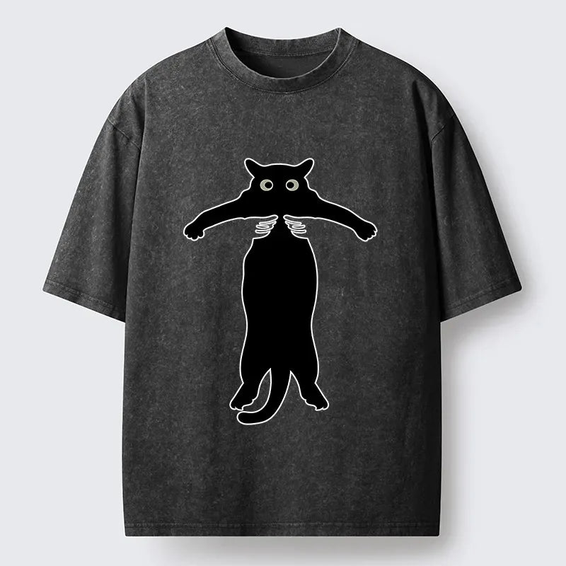 Kyoto-Lion Black Cat Held By Hands Washed T-Shirt