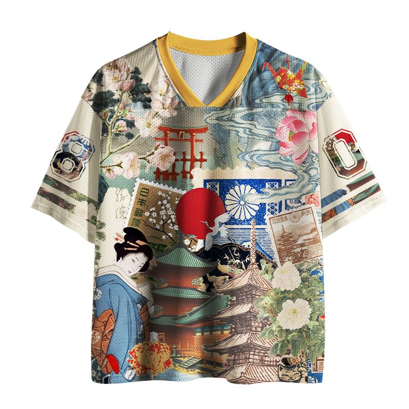 Kyoto-Lion Vintage Japanese Art Collage Mesh Jersey