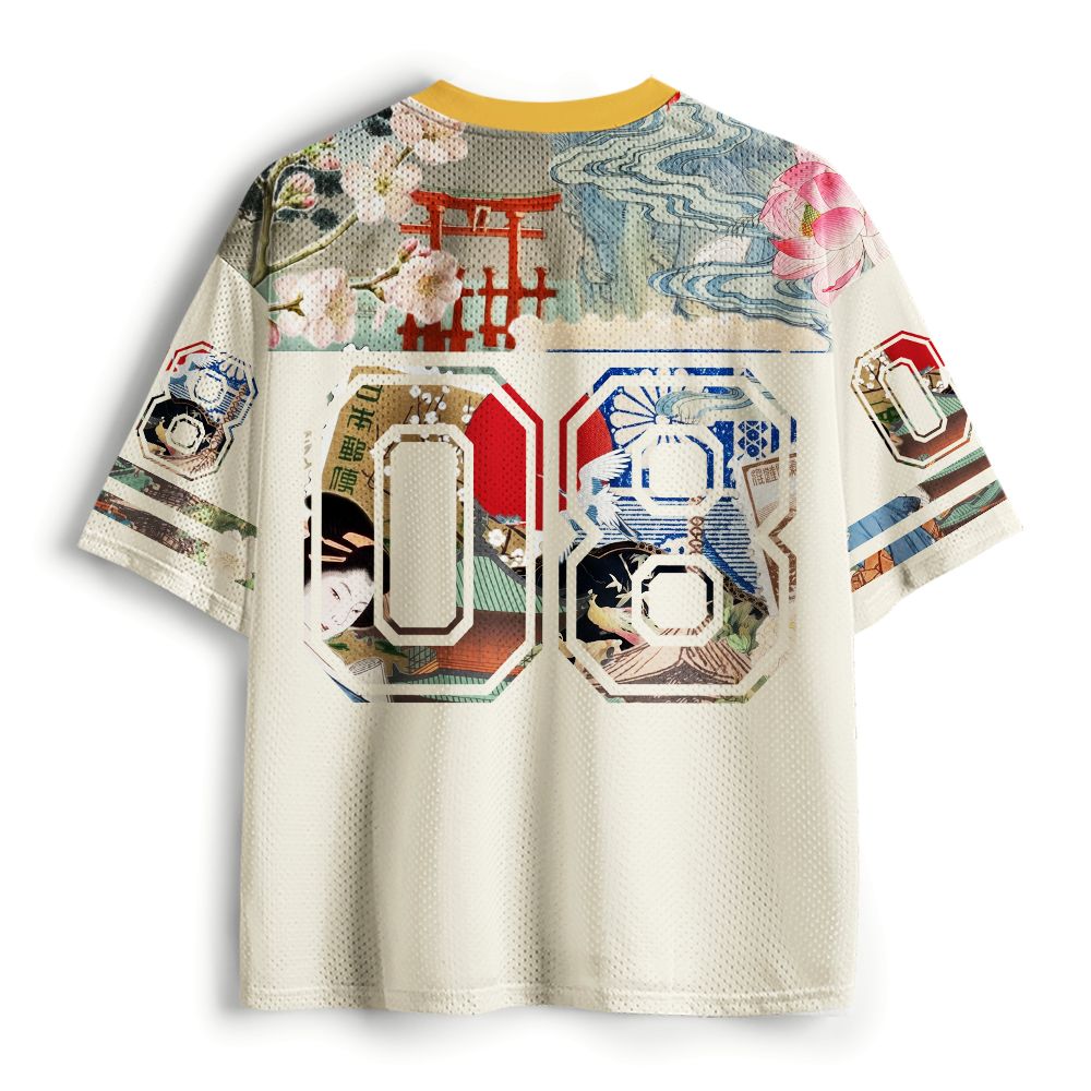 Kyoto-Lion Vintage Japanese Art Collage Mesh Jersey