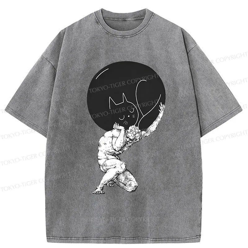 Japanese Washed Cat T-Shirt for Daily Wear