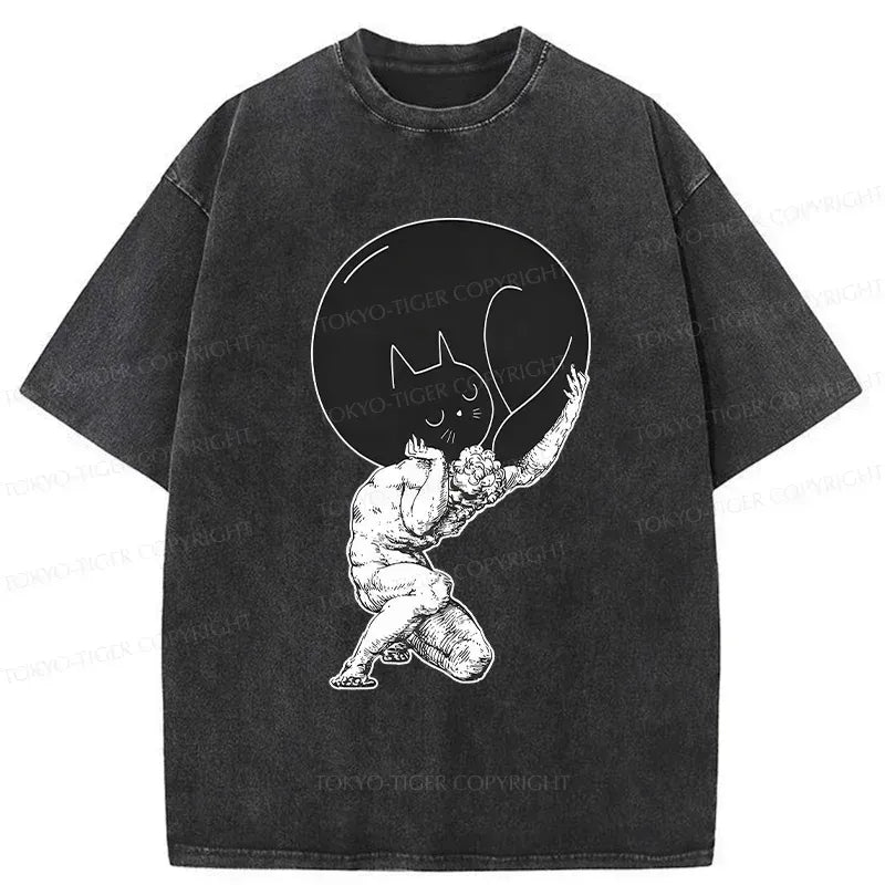 Japanese Washed Cat T-Shirt for Daily Wear