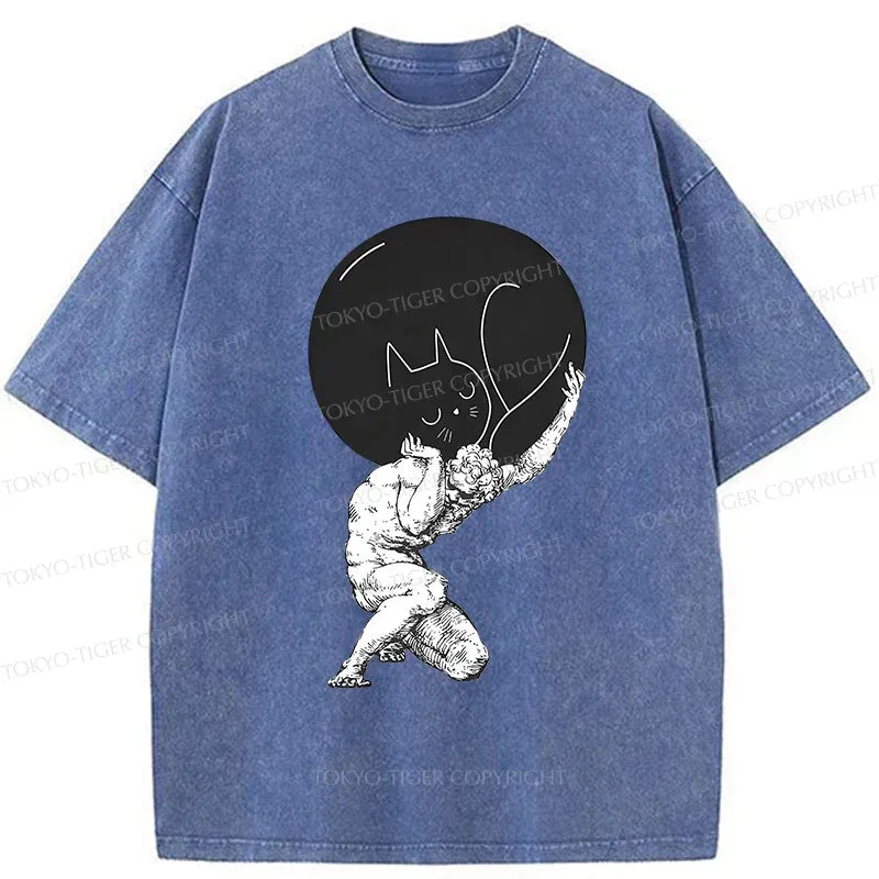 Kyoto-Lion Stone Statue Holding A Cat Washed T-Shirt