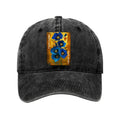 Kyoto-Lion Shiny Blue Flower Warm Golden Background Washed Cap