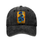 Kyoto-Lion Shiny Blue Flower Warm Golden Background Washed Cap