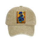 Kyoto-Lion Shiny Blue Flower Warm Golden Background Washed Cap