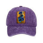 Kyoto-Lion Shiny Blue Flower Warm Golden Background Washed Cap