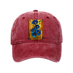 Kyoto-Lion Shiny Blue Flower Warm Golden Background Washed Cap