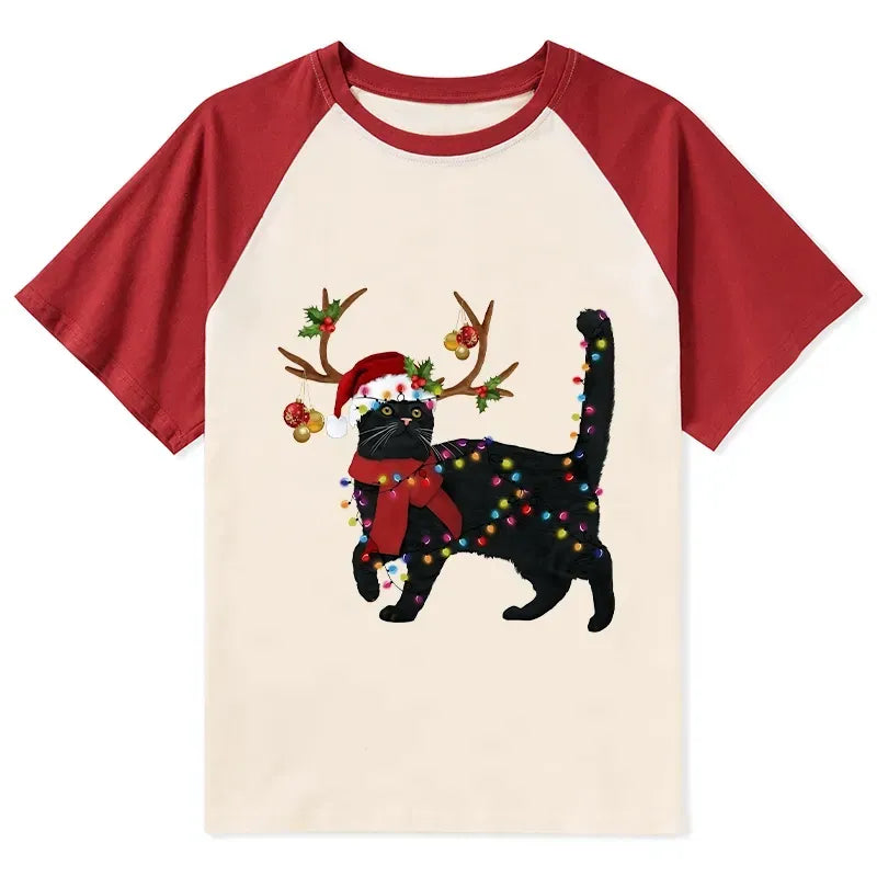 Japanese vintage black cat raglan tee
