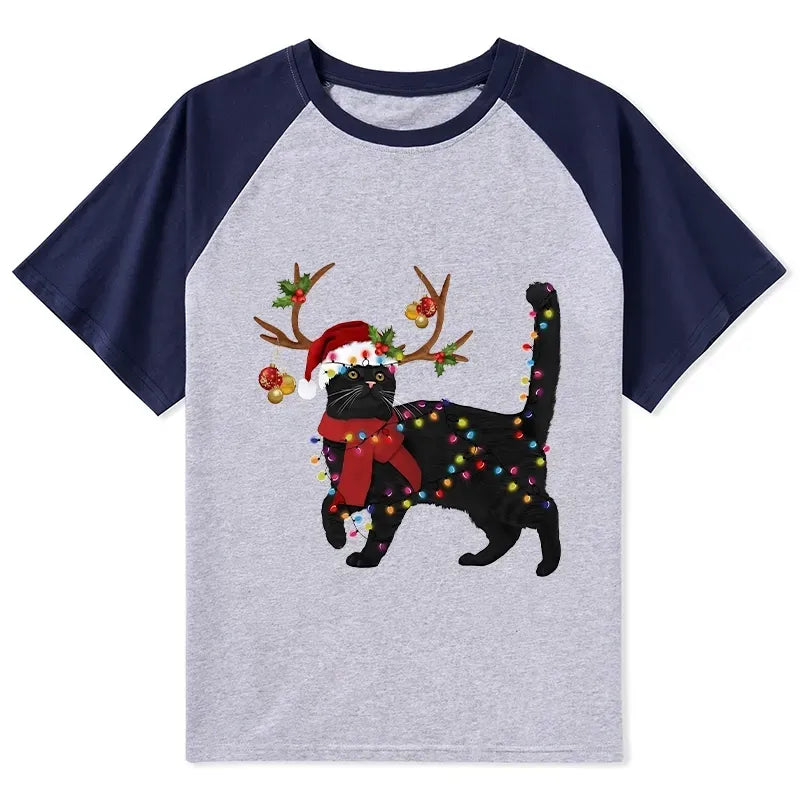 Japanese vintage black cat raglan tee