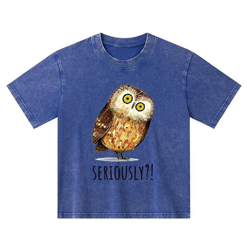Kyoto-Lion Seriously Confused Owl Meme Art Kids Washed T-Shirt