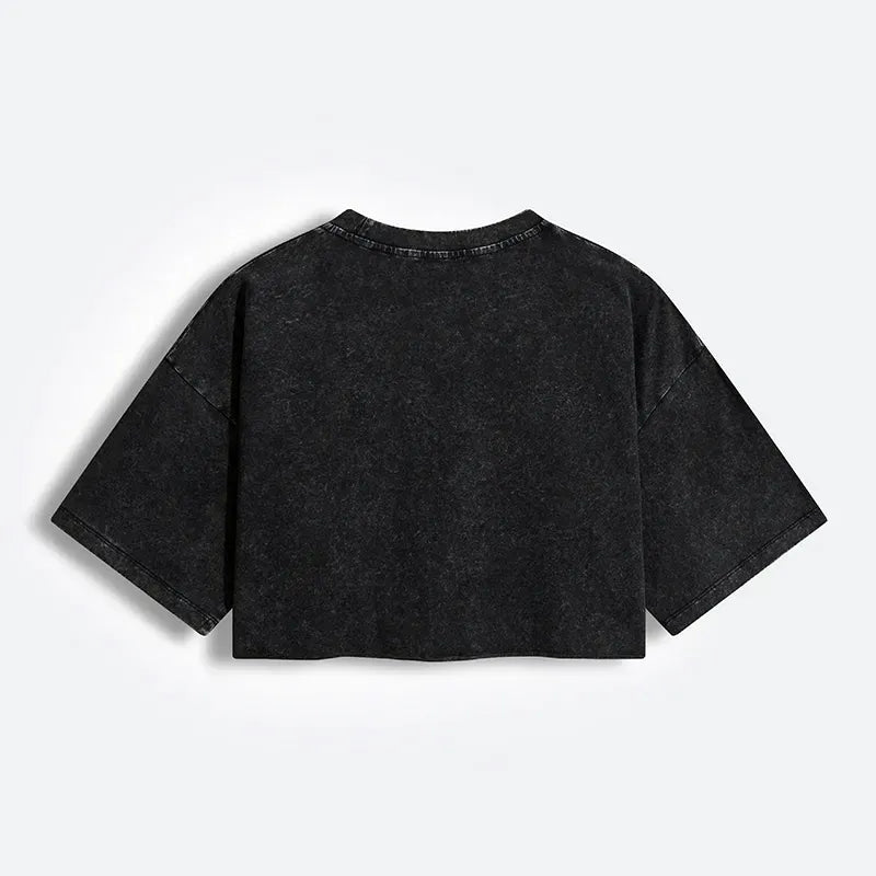 Kyoto-Lion The Starry Night Cat Women's Washed Crop T-Shirt