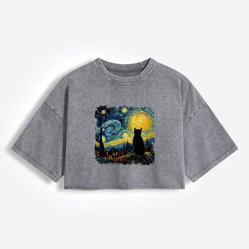 japanese vintage cat crop t-shirt