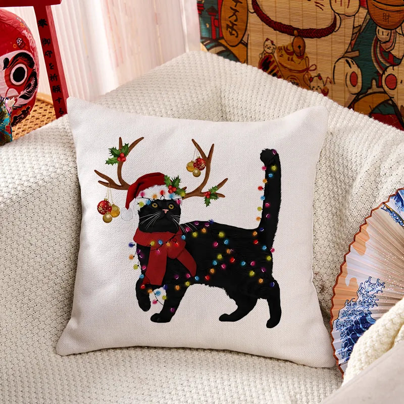 Kyoto-Lion Christmas Black Cat Cushion Pillow