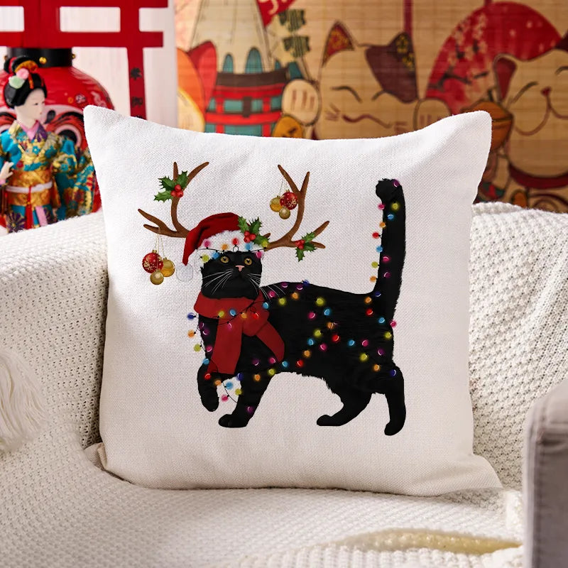 Kyoto-Lion Christmas Black Cat Cushion Pillow