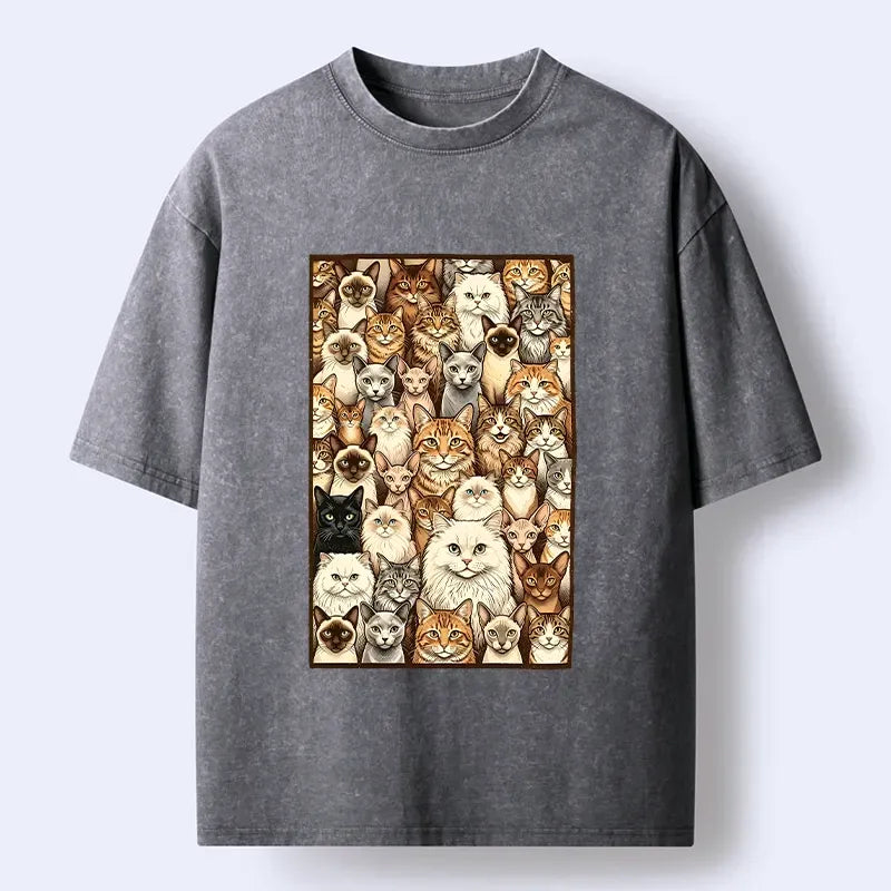 Kyoto-Lion Many Cat Crew Washed T-Shirt