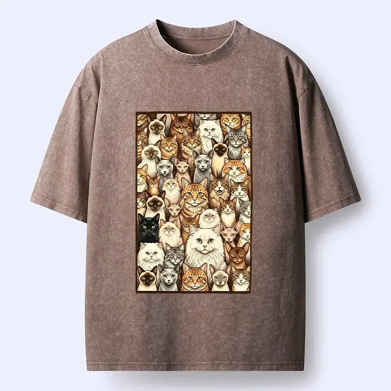 Kyoto-Lion Many Cat Crew Washed T-Shirt