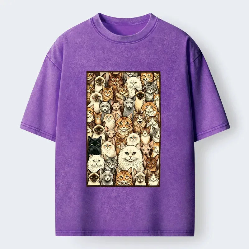 Kyoto-Lion Many Cat Crew Washed T-Shirt
