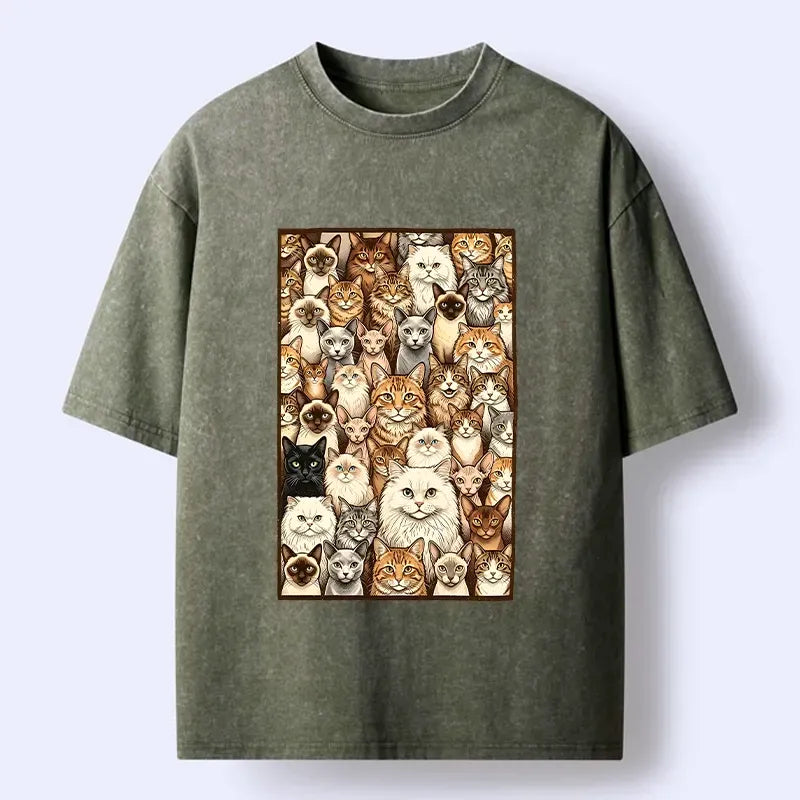 Kyoto-Lion Many Cat Crew Washed T-Shirt