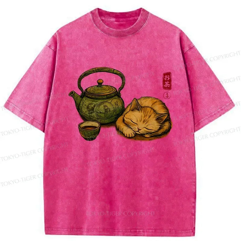Vintage washed cat tee for summer