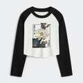 Kyoto-Lion Blooming Lotus Japan Women's Crop Raglan T-Shirt