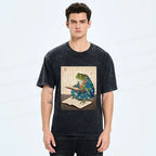 Japanese Frog Reading Washed T-Shirt