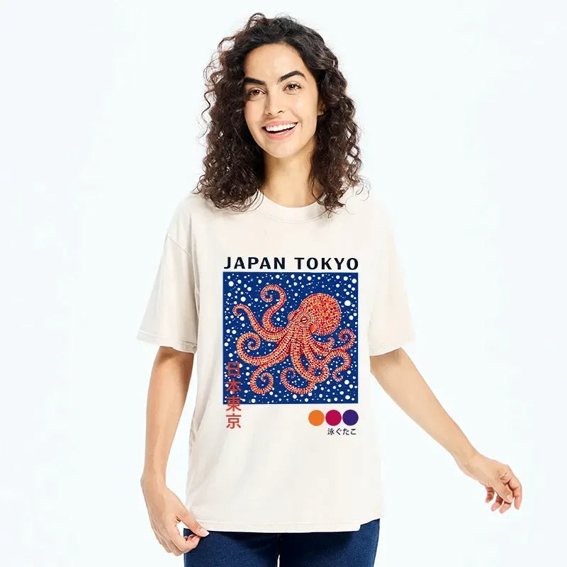 Washed Cotton Octopus T-Shirt Gift Idea