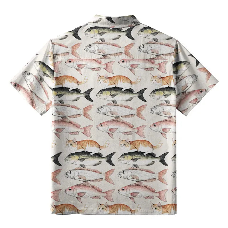 Funny cat riding fish Hawaiian shirt for summer