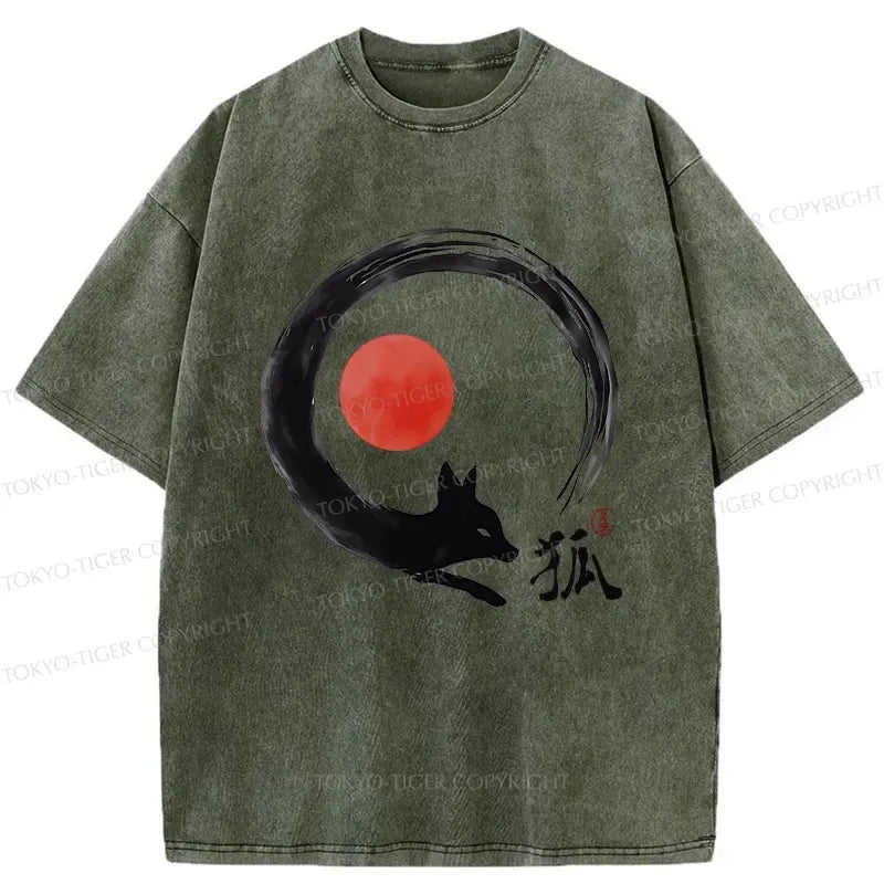 Kyoto-Lion Retro Fox Enso Washed T-Shirt