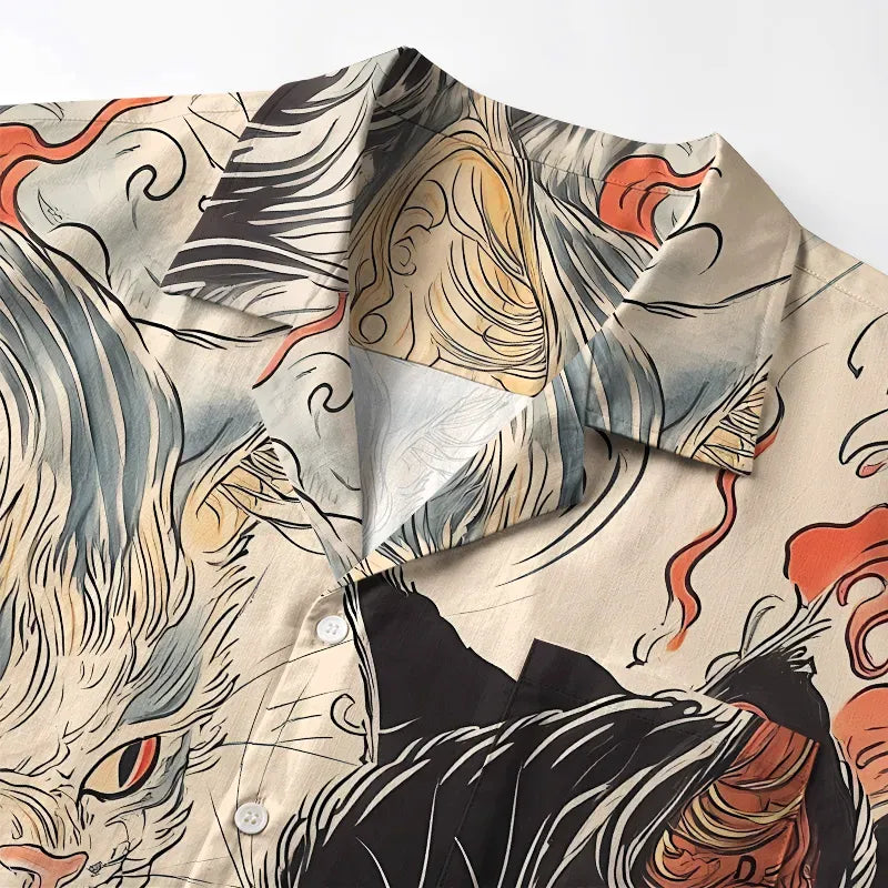 Japanese Cat Aloha Shirt for Summer Vacation