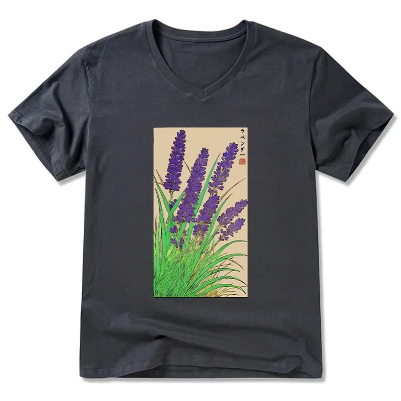 Kyoto-Lion Japanese Lavender V-Neck Classic T-Shirt
