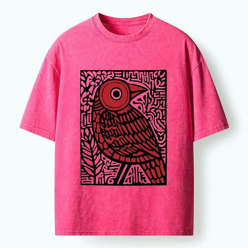 Retro Woodblock Bird T-Shirt for Street Style