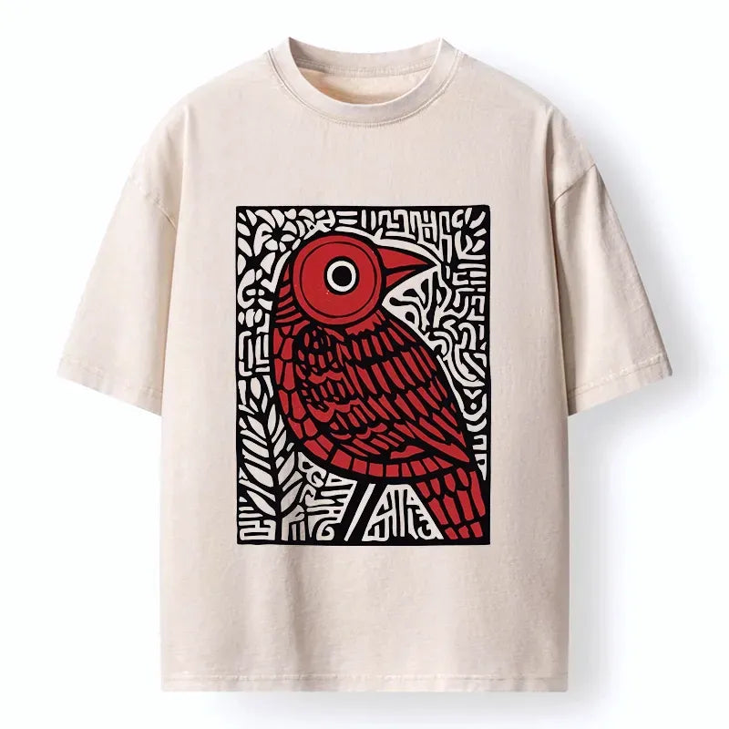 Retro Woodblock Bird T-Shirt for Street Style