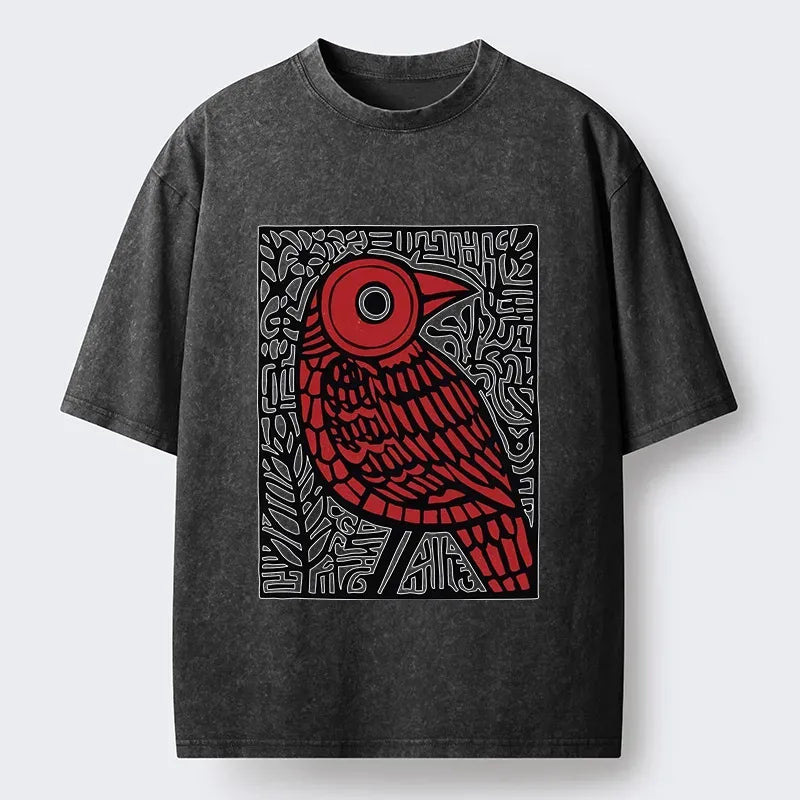 Unisex Cotton T-Shirt with Vintage Bird Print