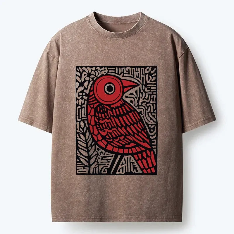 Retro Woodblock Bird T-Shirt for Street Style