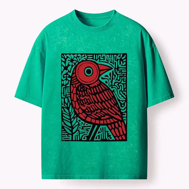 Unisex Cotton T-Shirt with Vintage Bird Print