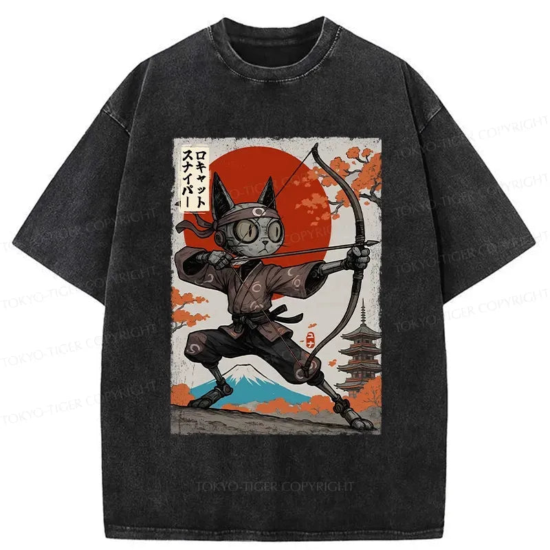 Japanese Robot Cat Archery T-Shirt