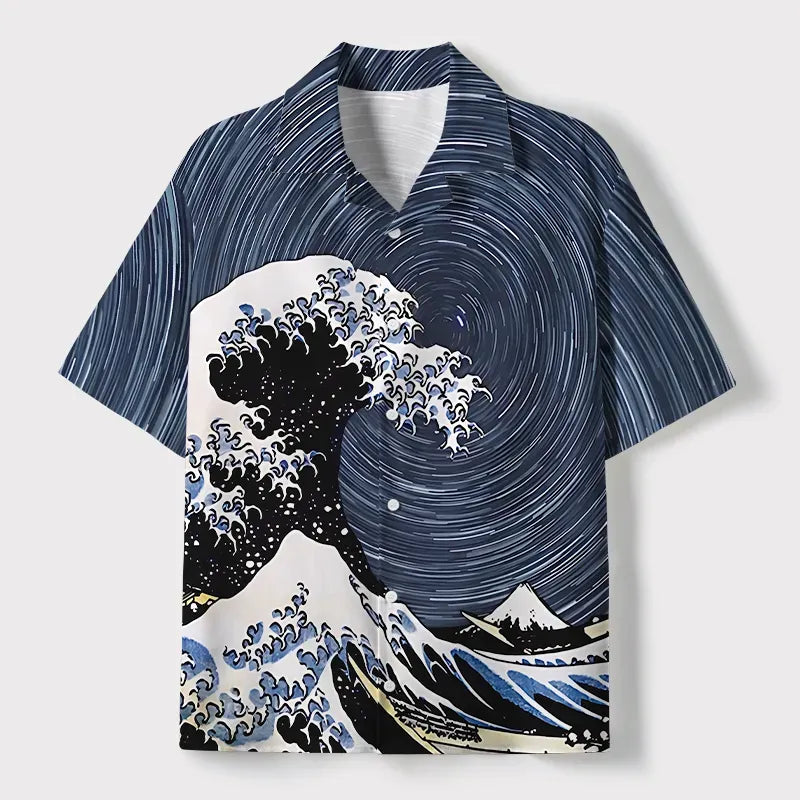 Vintage Ukiyo-e Cuban Collar Shirt