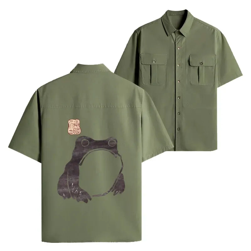 Kyoto-Lion Matsumoto Hoji Woodblock Print Frog Work Shirt