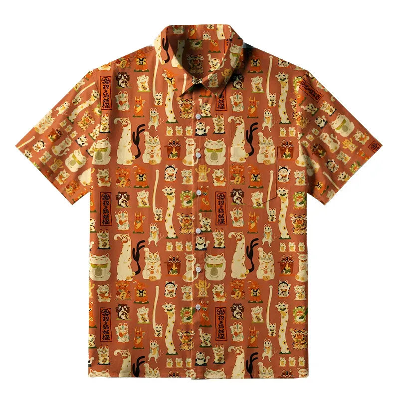Kyoto Lion Lucky Cat Button-up Shirt Gift Idea
